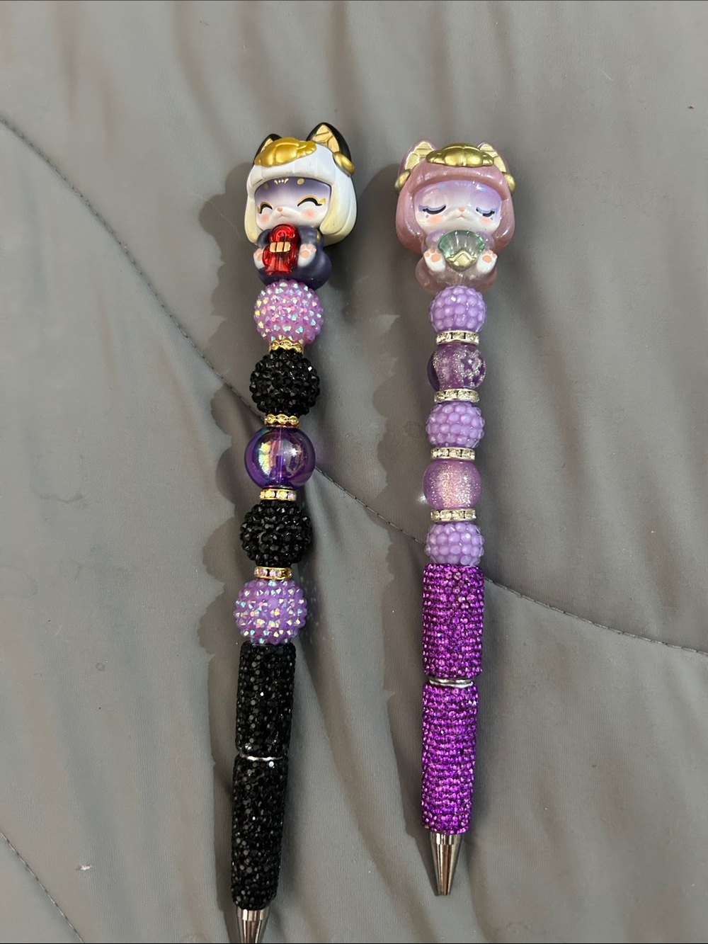 Purple Beaded Cat Top Pen - Cute Decorative Writing Pen